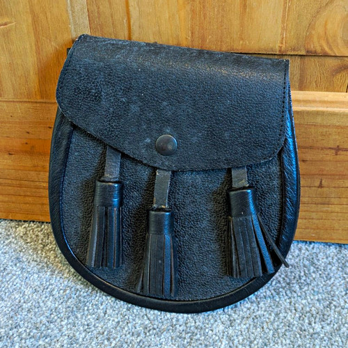 Black leather scottish sporran - black,