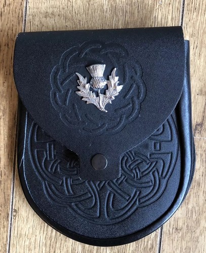 Scottish sporran black leather - sporran,